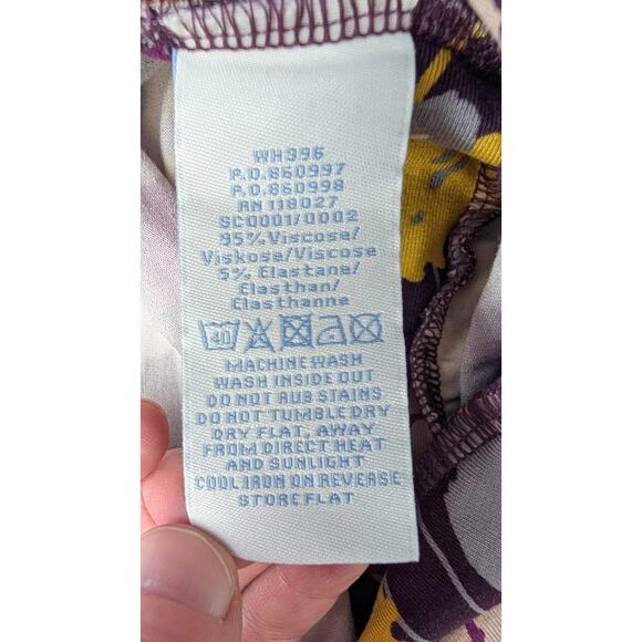 Boden Womens V Neck Floral Jersey Dress 2R 3/4‎ Sleeve Purple Fitted Knee Length - Picture 6 of 6